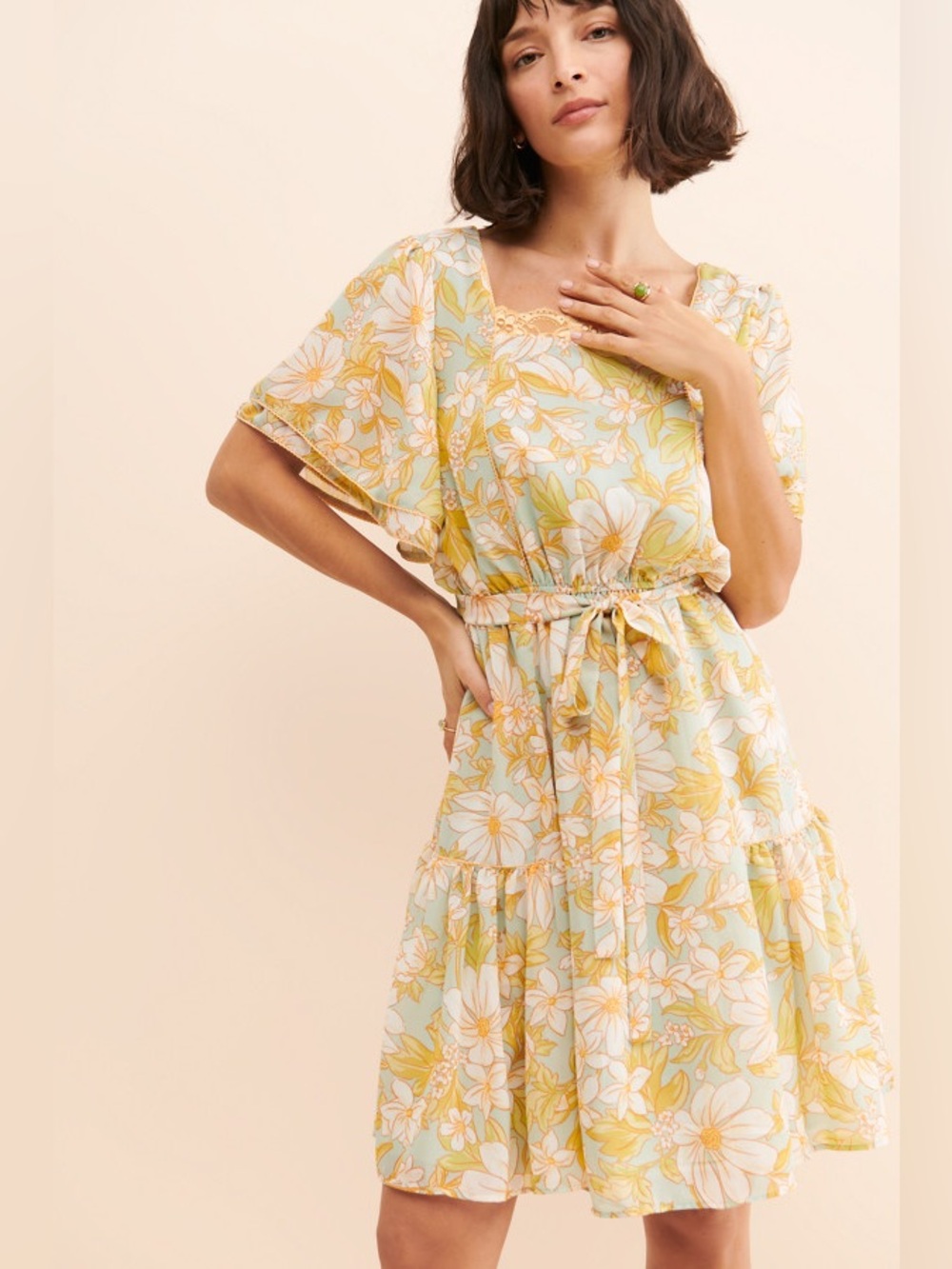 Anthropologie Rachel Parcell Floral Chiffon Ruffle Mini Dress M
